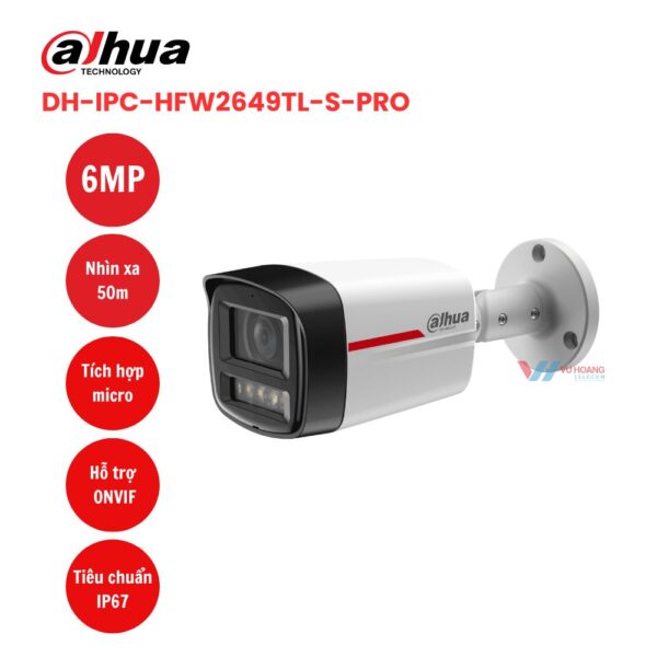 Camera Dahua HFW2649TL‑S‑PRO - Ghi hình màu, có mic
