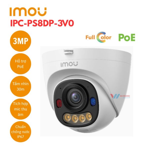Camera IP PoE Dome 3MP IMOU IPC-PS8DP-3V0;