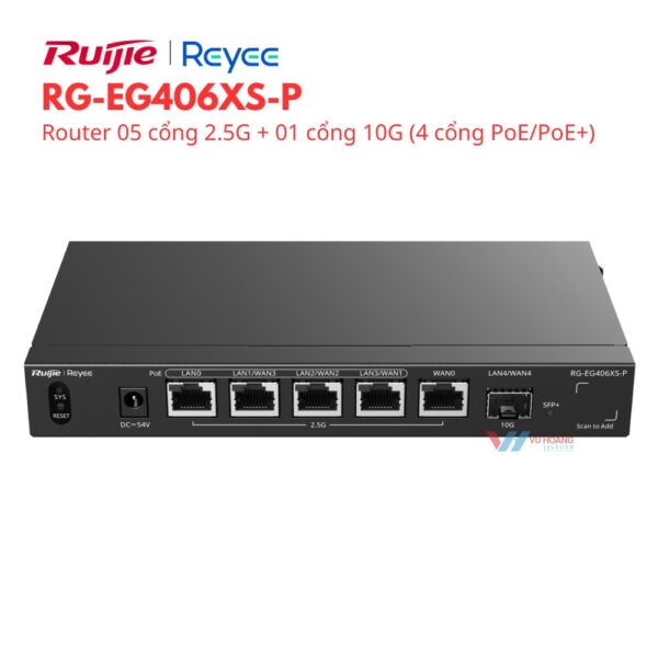 Router 5 cổng 2.5G + 01 cổng 10G Reeye RG-EG406XS-P (4 cổng PoE/PoE+)