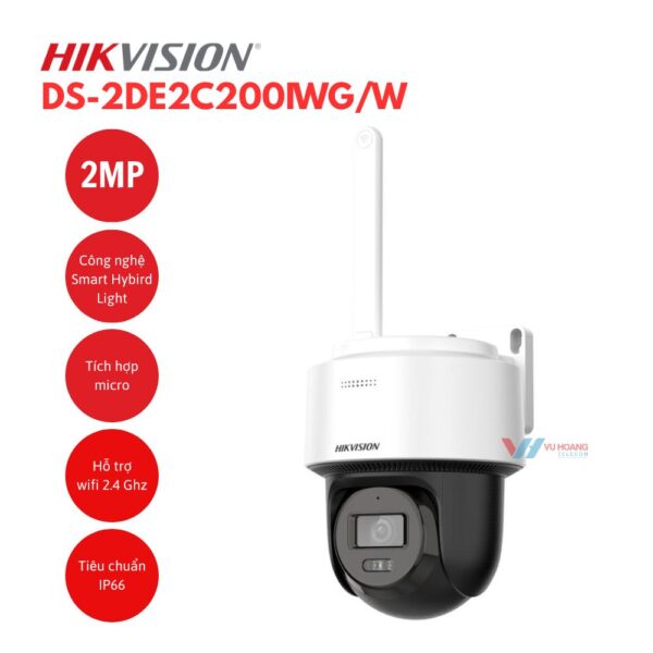 Camera IP Mini PT Smart Hybird Light 2MP Hikvision DS-2DE2C200IWG/W