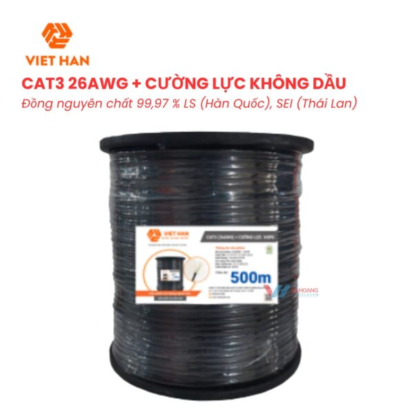 Cáp CAT3 26AWG Cường Lực Không Dầu Việt Hàn | Chuẩn UL