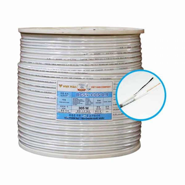 Cáp đồng trục liền nguồn Việt Hàn RG59-CCS 0.9