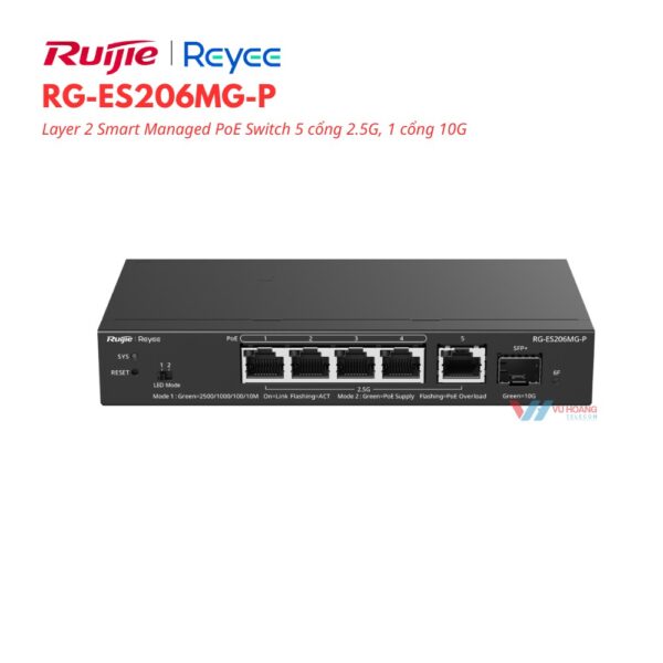 Smart Managed PoE Switch 5 cổng Reyee RG-ES206MG-P