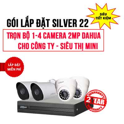 Trọn bộ 1-4 camera DAHUA 2MP cho Công ty - Siêu thị mini (Gói Silver 22)