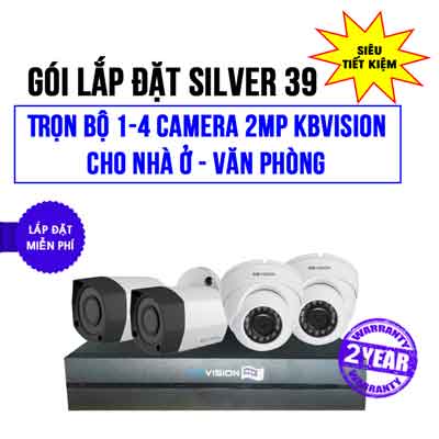 Trọn bộ 1-4 camera 2MP KBVISION cho Nhà ở - Văn phòng (Gói Silver 39)