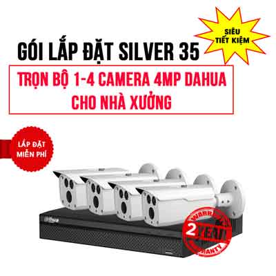 Trọn bộ 1-4 camera 4MP DAHUA cho Nhà Xưởng (Gói Silver 35)