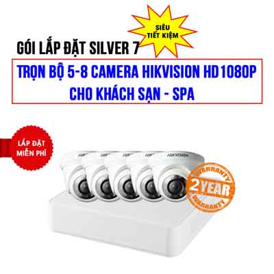 Trọn bộ 5-8 camera Hikvision HD1080P cho Khách Sạn - Spa (Gói Silver 7)