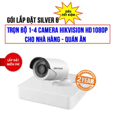 Trọn bộ 1-4 camera HIKVISION HD1080P cho Nhà hàng - Quán ăn (Gói Silver 6)