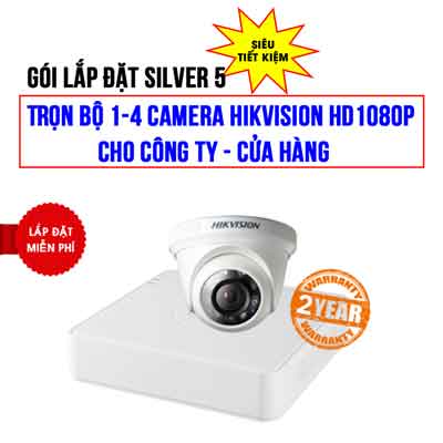 Trọn bộ 1-4 camera HIKVISION 2MP cho Shop - Nhà thuốc (Gói Silver 5)