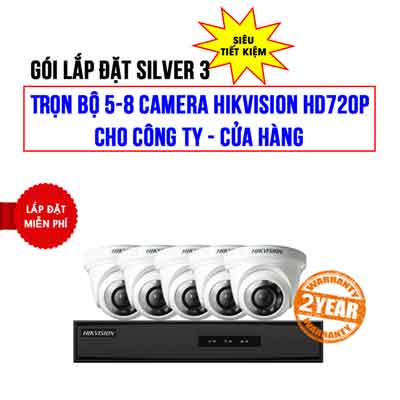 Trọn bộ 5-8 camera HIKVISION HD720P cho Công Ty - Cửa Hàng (Gói Silver 3)