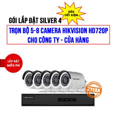 Trọn bộ 5-8 camera HIKVISION HD720P cho Công Ty - Cửa Hàng (Gói Silver 4)