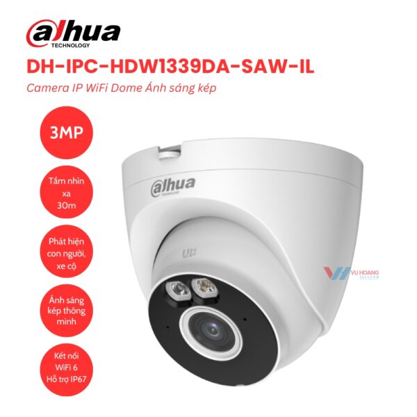 Camera Wifi Dahua DH-IPC-HDW1339DA-SAW-IL 3MP Dome